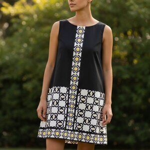 MAGGY LONDON | Vintage 60s Black & Yellow Front Pocket Mid-Level Dress